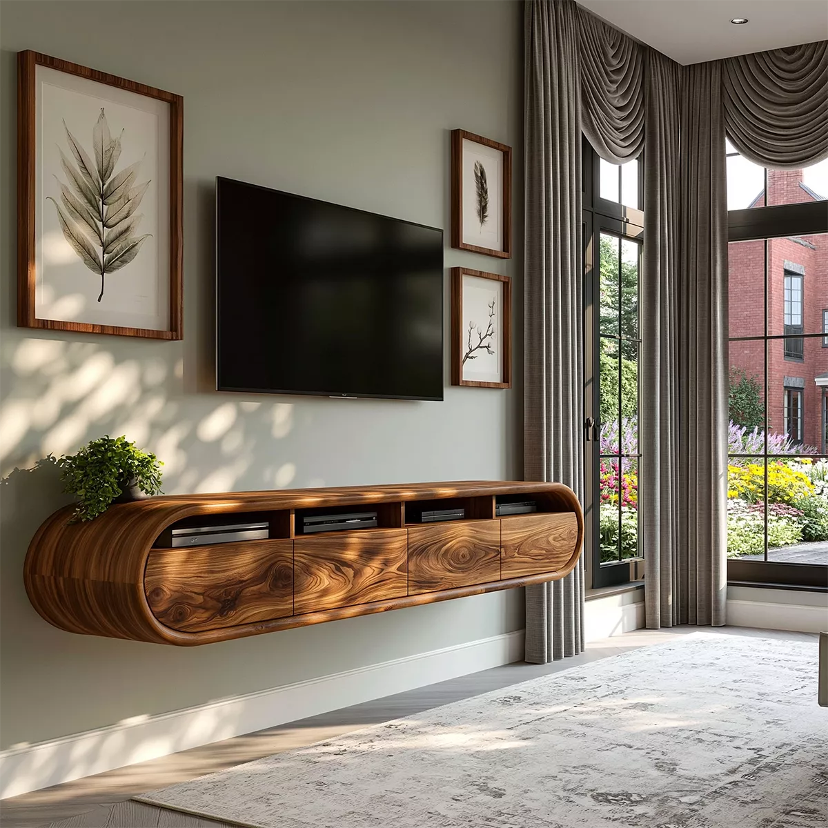 Natural Solid Wood TV Stand with Rounded Cabinet Doors Scandinavian - Rustiracraft