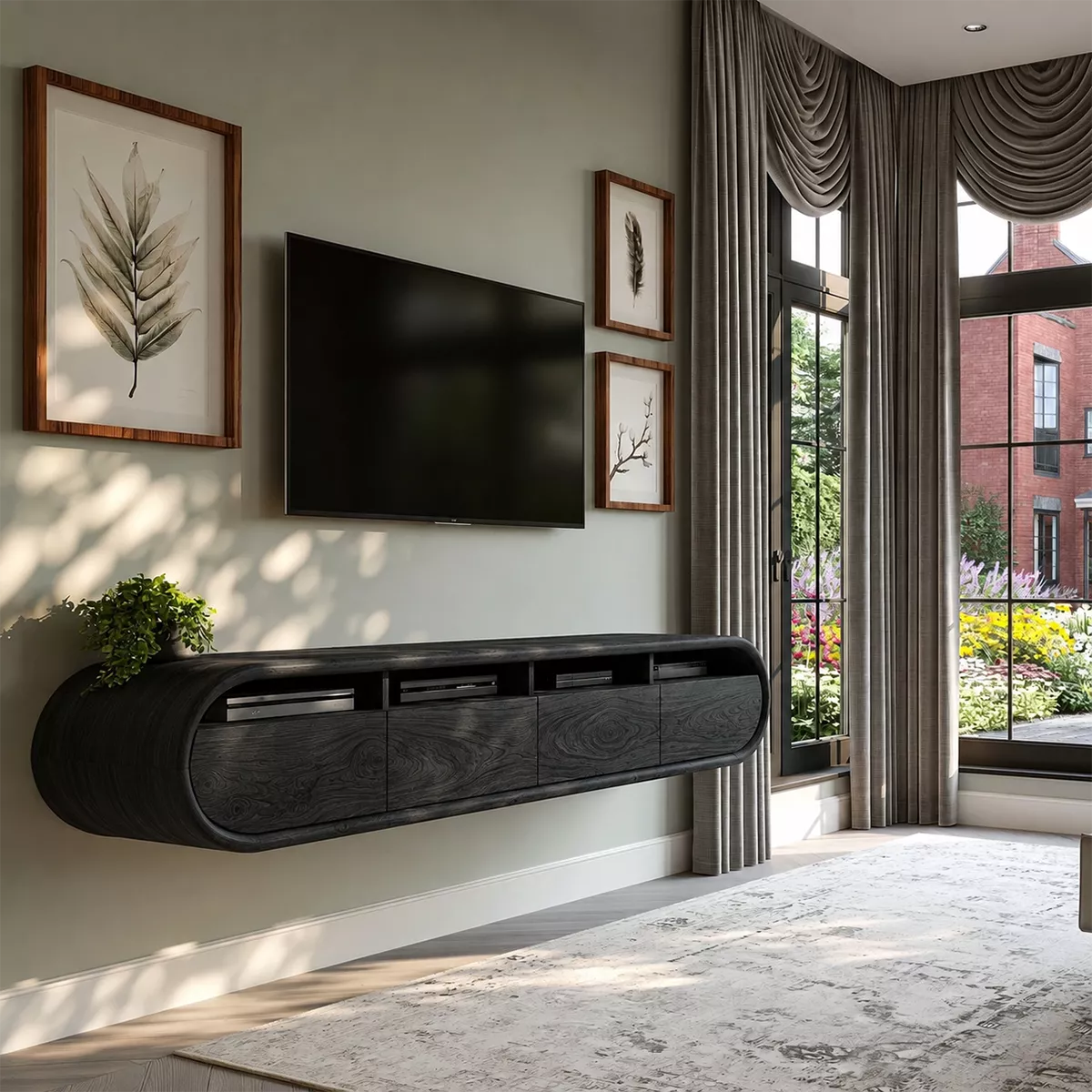 Natural Solid Wood TV Stand with Rounded Cabinet Doors Scandinavian - Rustiracraft