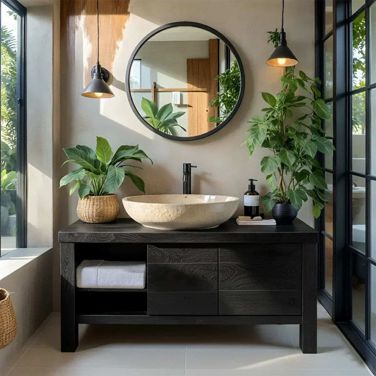 Natural Solid Wood Vanity with Open Shelf & Smooth Grain Doors - Rustiracraft