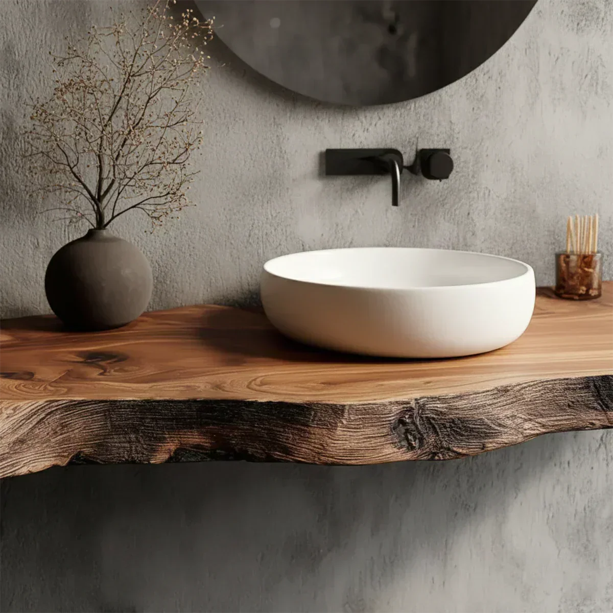 Natural Solid Wood Wabi-Sabi Floating Vanity Shelf - Rustiracraft