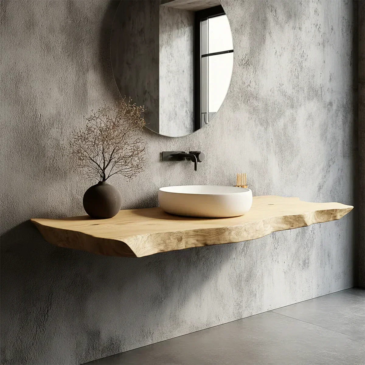Natural Solid Wood Wabi-Sabi Floating Vanity Shelf - Rustiracraft
