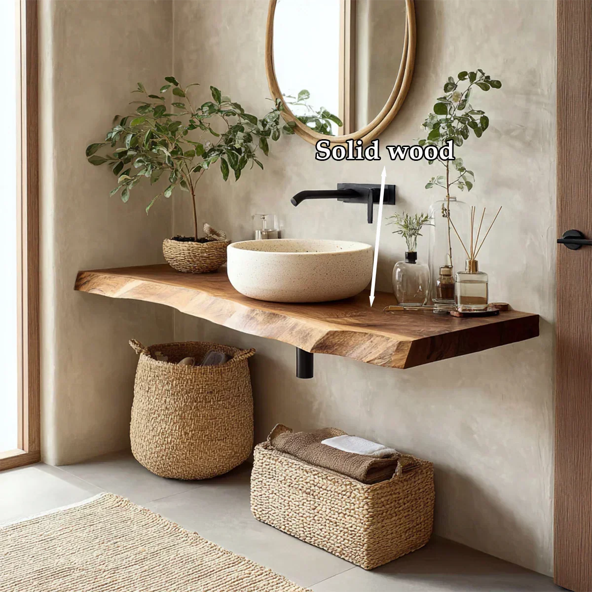 Natural Solid Wood Wabi-Sabi Floating Vanity Shelf - Rustiracraft