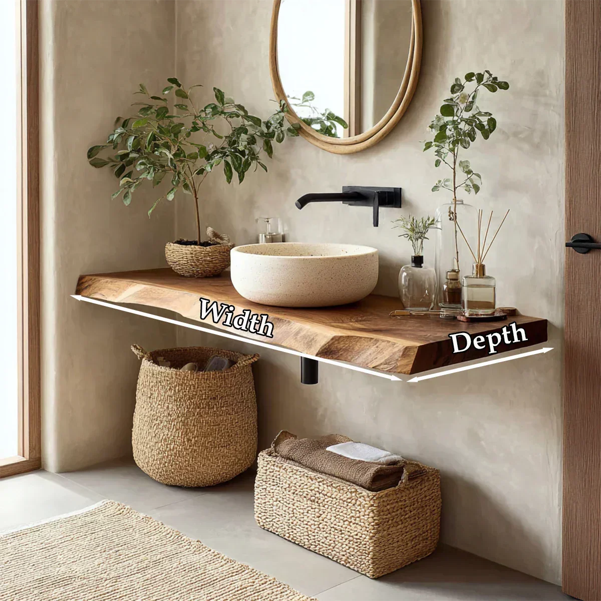 Natural Solid Wood Wabi-Sabi Floating Vanity Shelf - Rustiracraft