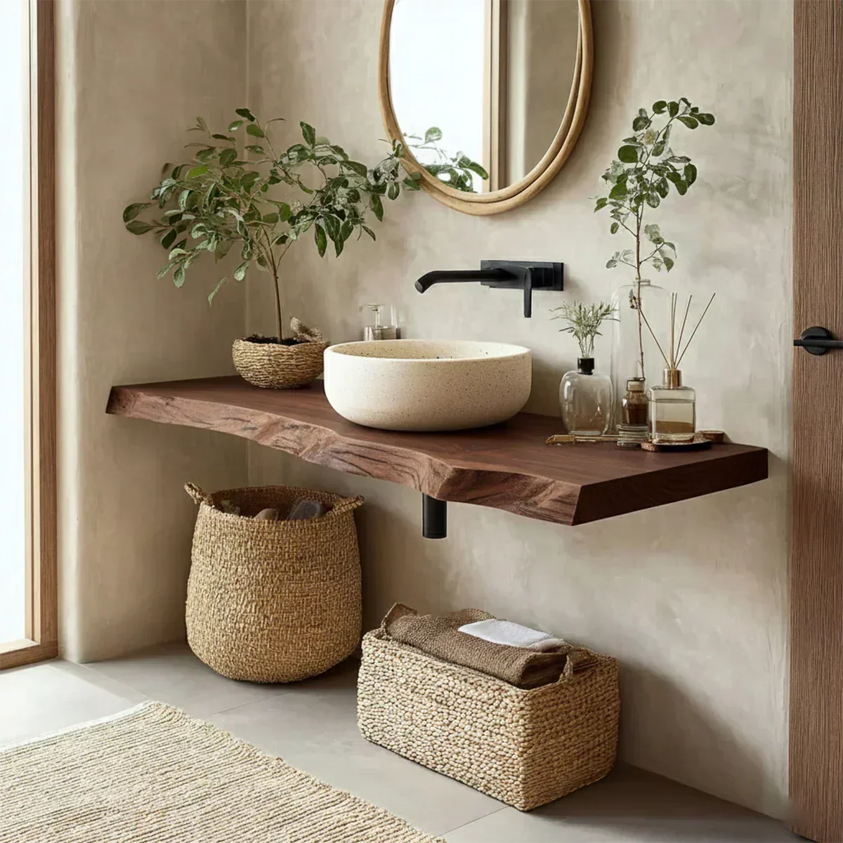 Natural Solid Wood Wabi-Sabi Floating Vanity Shelf - Rustiracraft