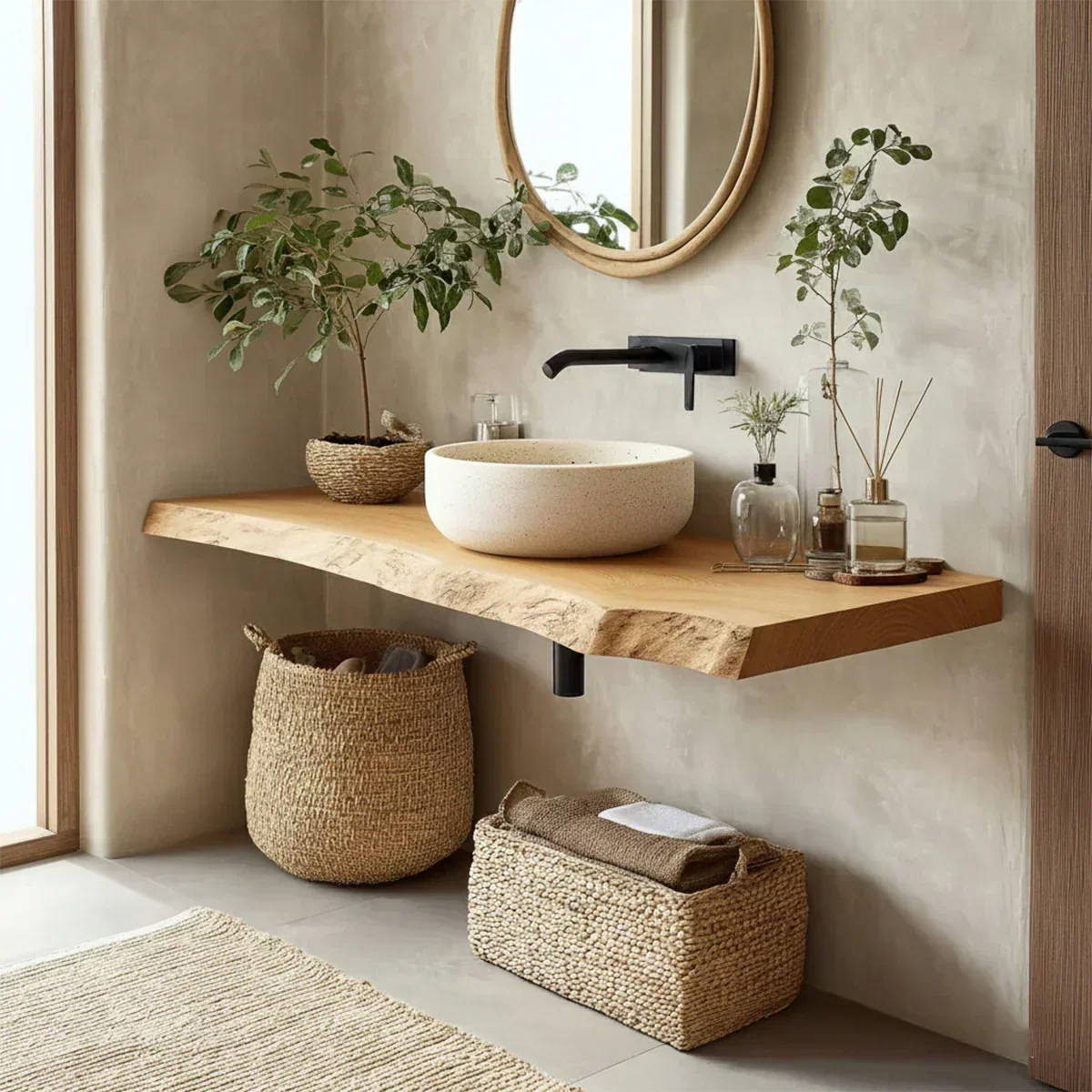 Natural Solid Wood Wabi-Sabi Floating Vanity Shelf - Rustiracraft