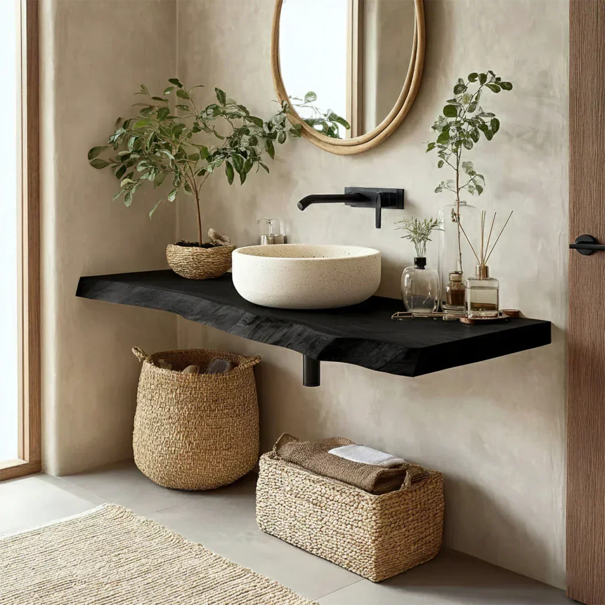 Natural Solid Wood Wabi-Sabi Floating Vanity Shelf - Rustiracraft
