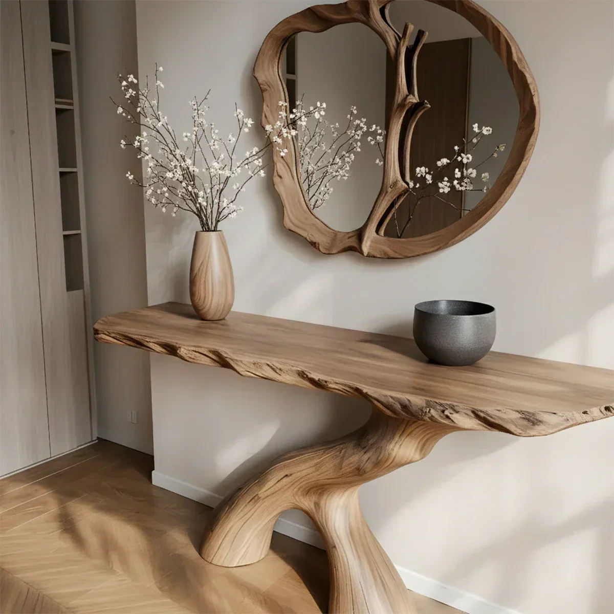 Natural Solid Wood Wabi-Sabi Sculptural Console Table - Rustiracraft