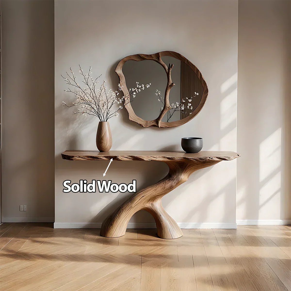 Natural Solid Wood Wabi-Sabi Sculptural Console Table - Rustiracraft