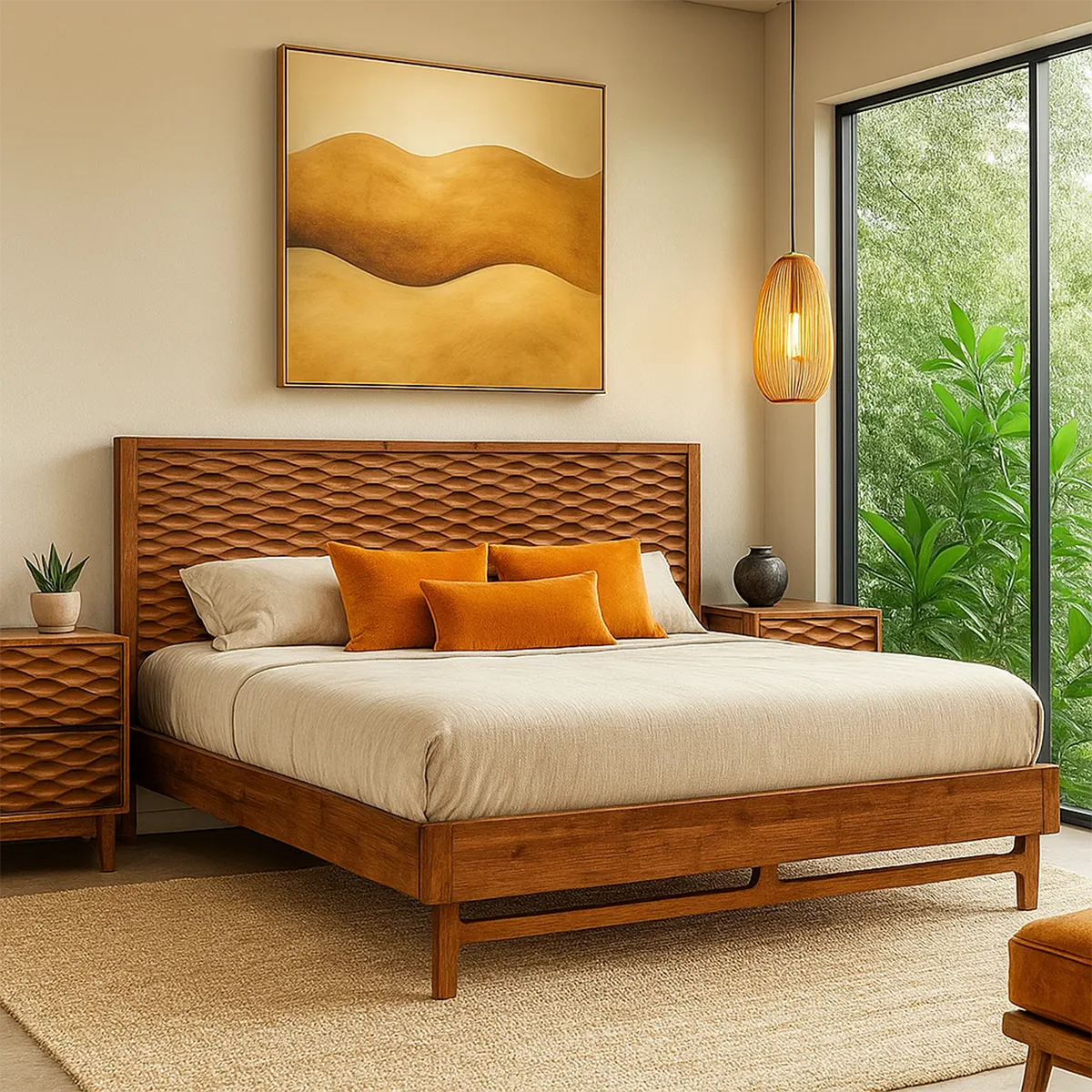 Natural Wood Bed Modern Design - Sturdy, Luxurious - Rustiracraft