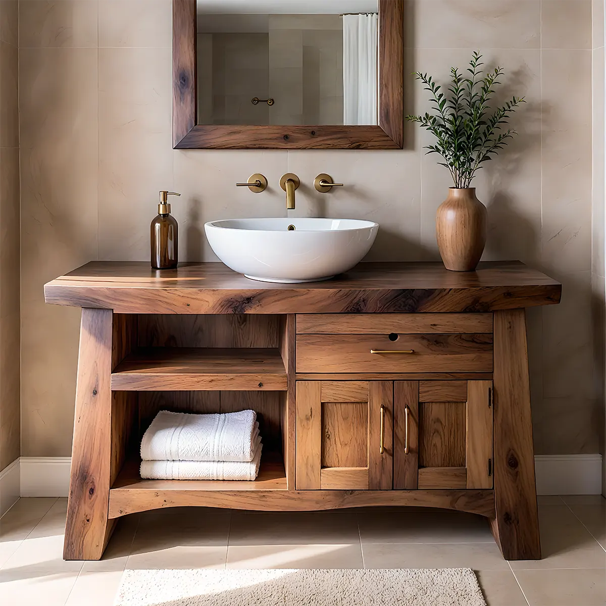 NoirOak Vanity – Rustic Solid Wood Bathroom Cabinet - Rustiracraft