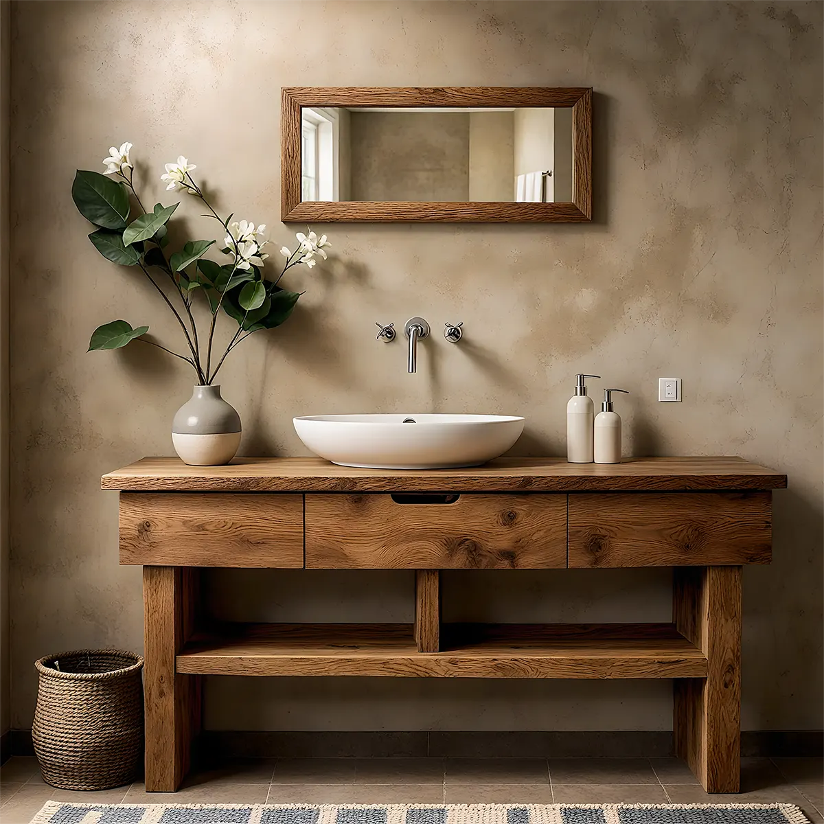 Oak Haven Bathroom Vanity – Solid Wood with Drawers - Rustiracraft