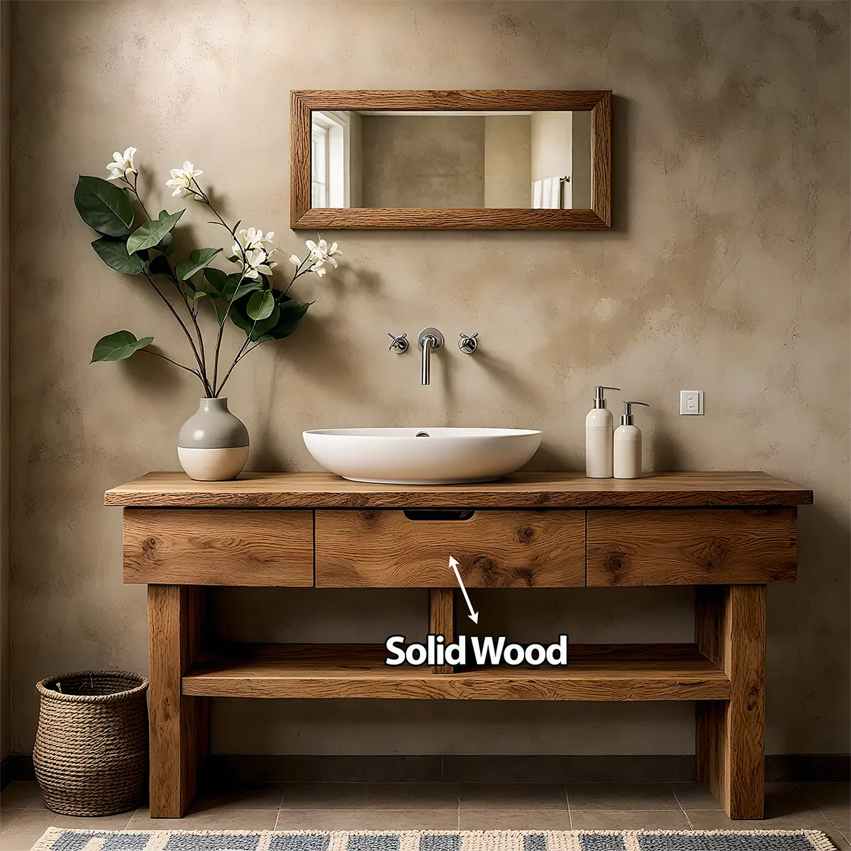 Oak Haven Bathroom Vanity – Solid Wood with Drawers - Rustiracraft
