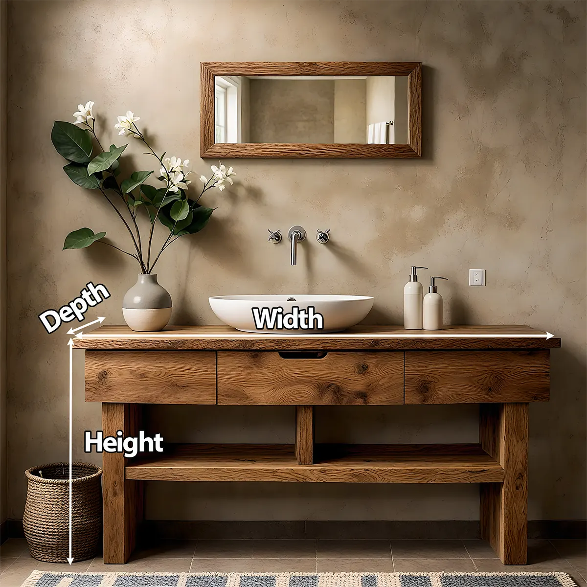 Oak Haven Bathroom Vanity – Solid Wood with Drawers - Rustiracraft