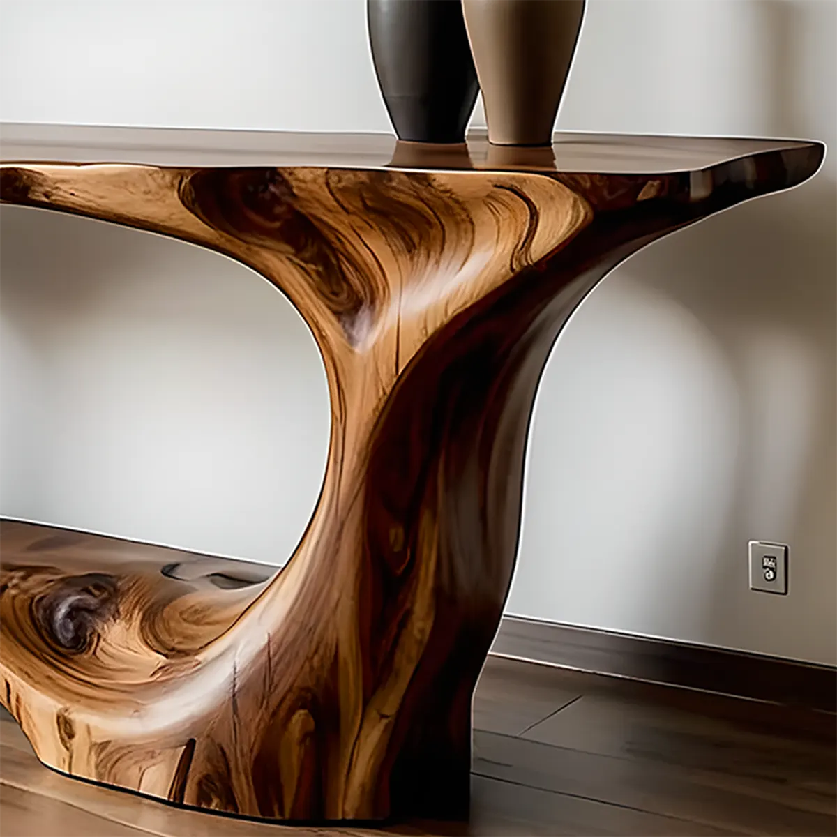 Open Frame Walnut Console Table – Natural Sculptural Form - Rustiracraft