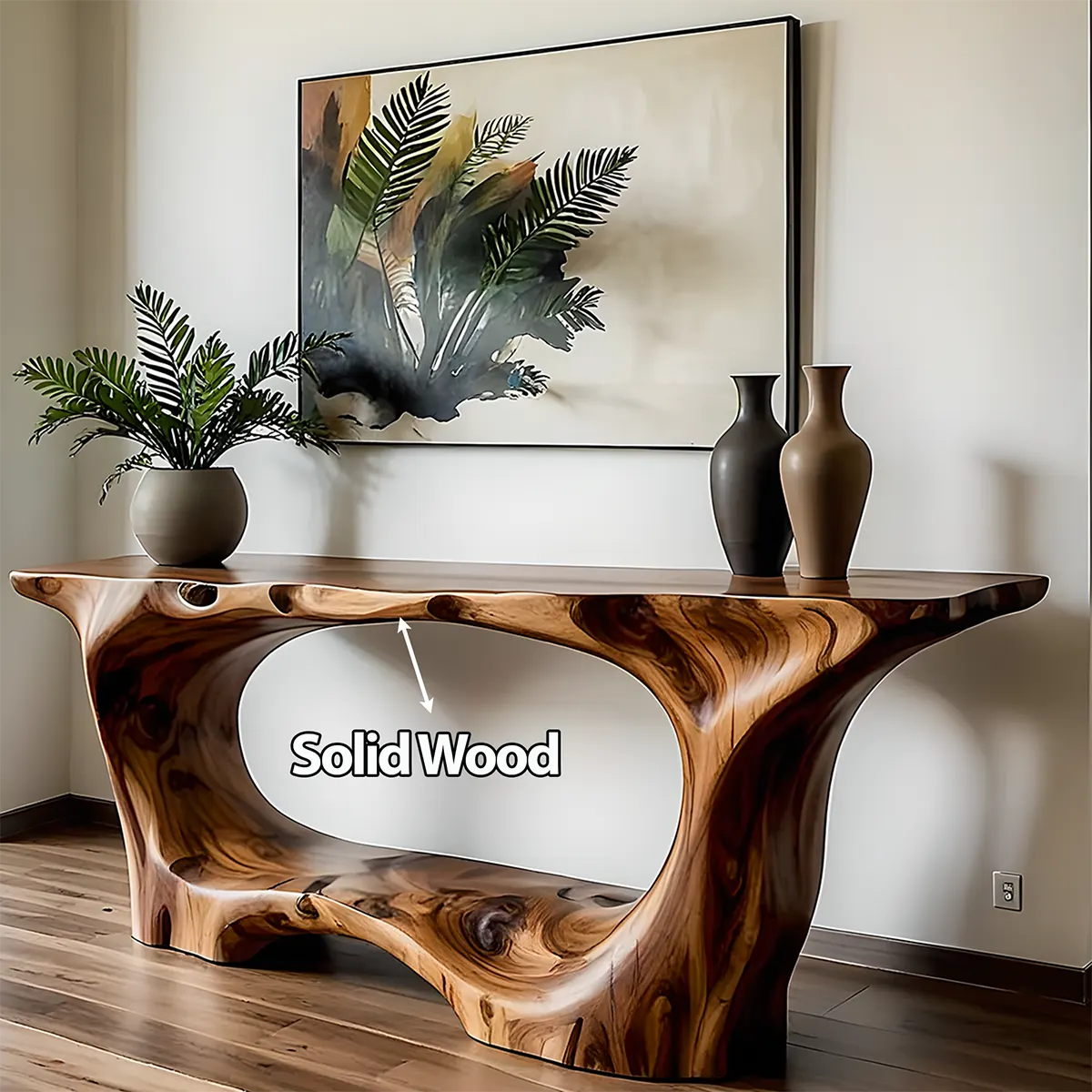 Open Frame Walnut Console Table – Natural Sculptural Form - Rustiracraft