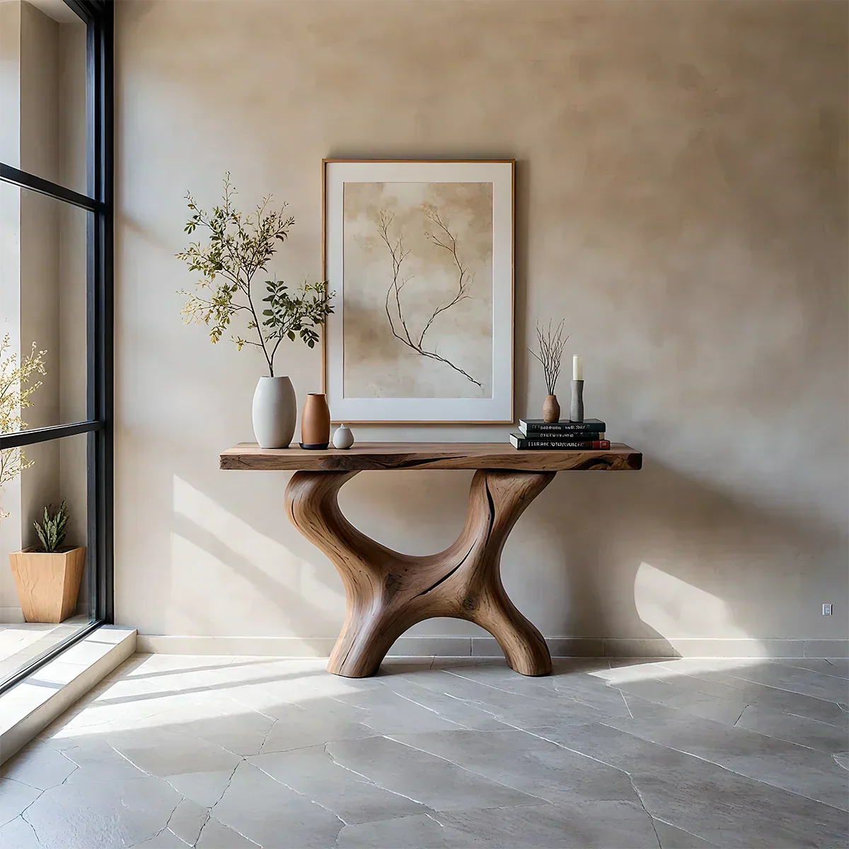 Organic Curved Solid Wood Console Table – Sculptural Minimalist Table - Rustiracraft