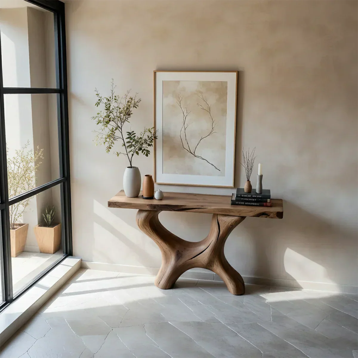 Organic Curved Solid Wood Console Table – Sculptural Minimalist Table - Rustiracraft