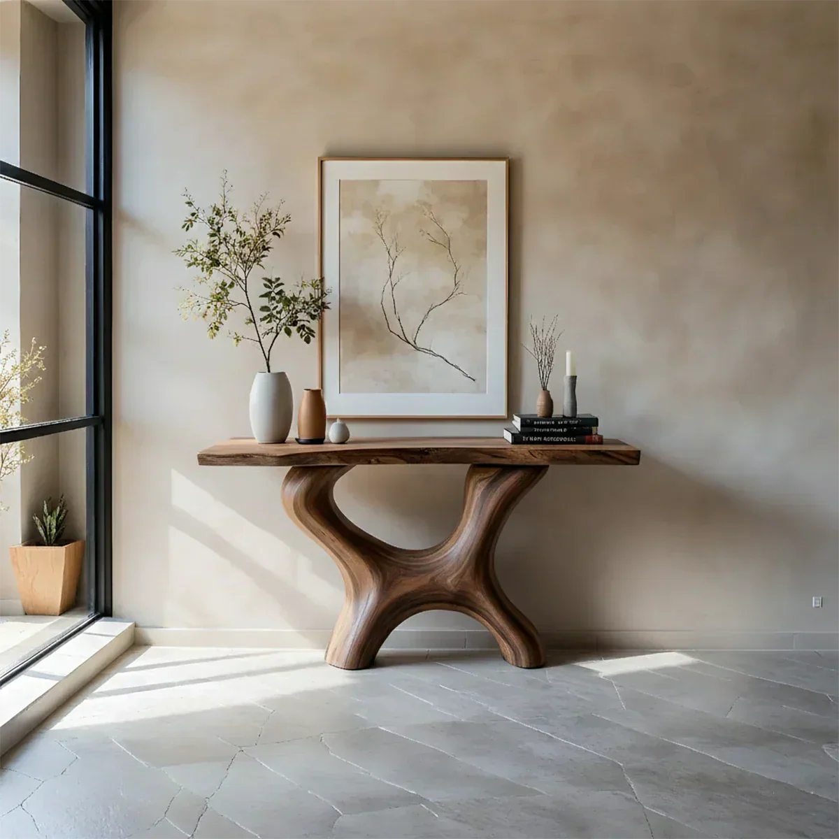 Organic Curved Solid Wood Console Table – Sculptural Minimalist Table - Rustiracraft