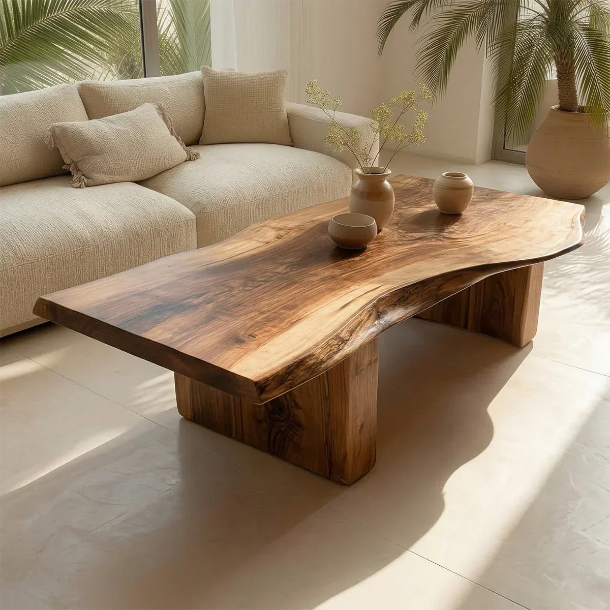 Organic Live Edge Coffee Table with Thick Slab Top in Natural Solid Wood - Rustiracraft