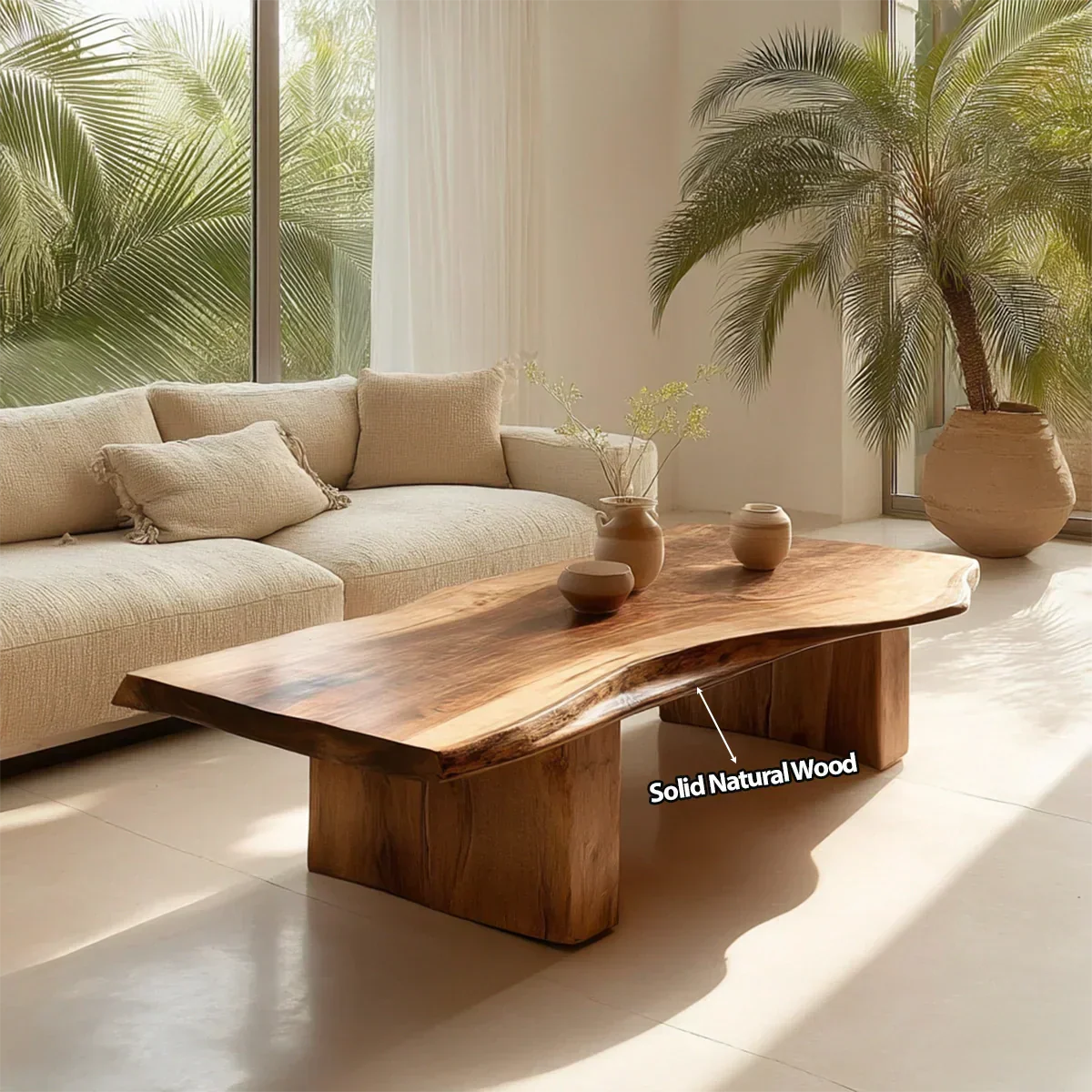 Organic Live Edge Coffee Table with Thick Slab Top in Natural Solid Wood - Rustiracraft