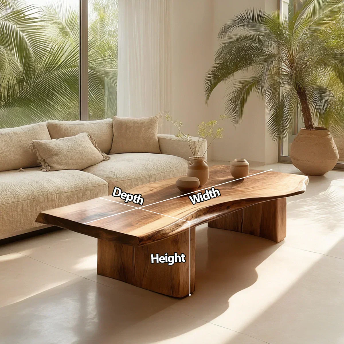Organic Live Edge Coffee Table with Thick Slab Top in Natural Solid Wood - Rustiracraft