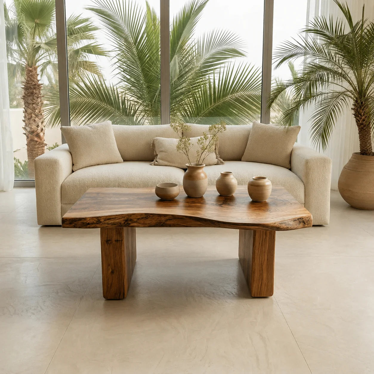 Organic Live Edge Coffee Table with Thick Slab Top in Natural Solid Wood - Rustiracraft