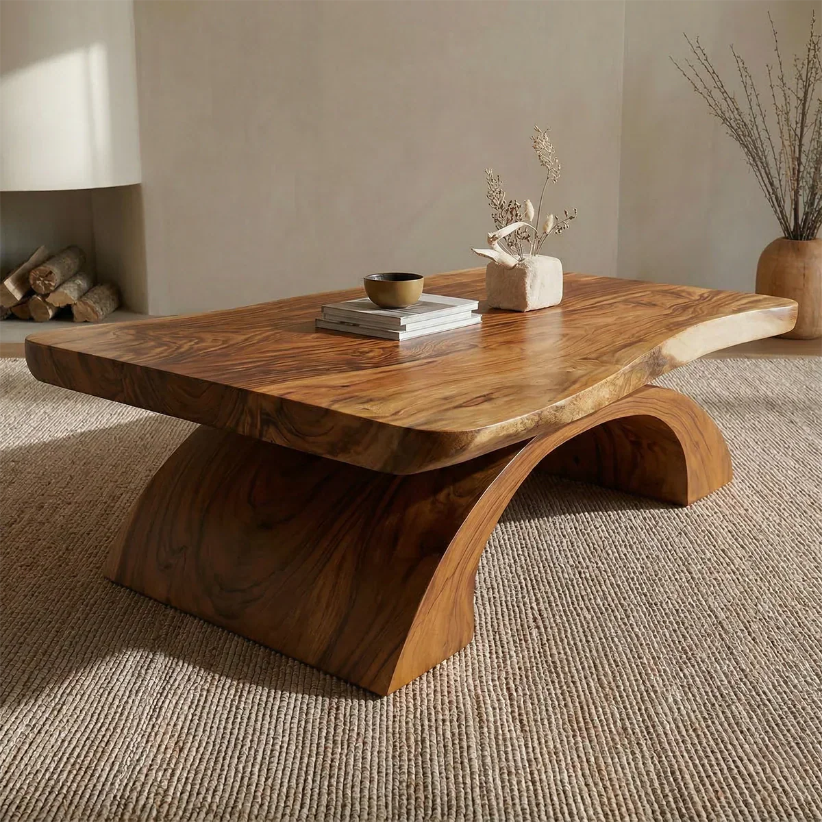 Organic Modern Sculptural Arch Base Coffee Table in Natural Solid Wood - Rustiracraft