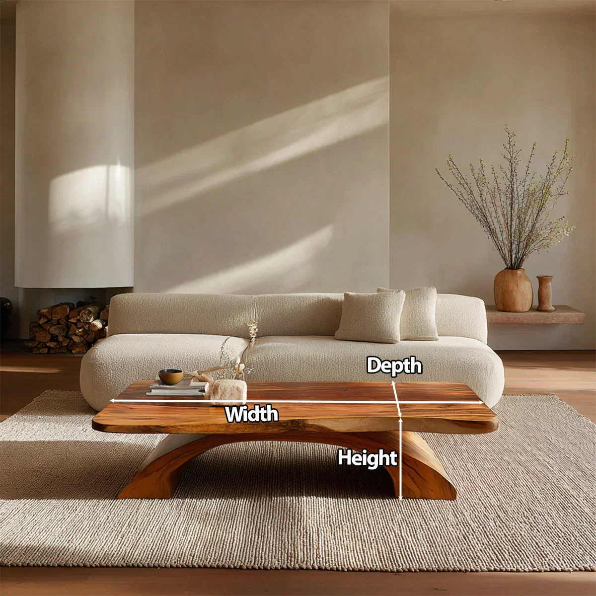 Organic Modern Sculptural Arch Base Coffee Table in Natural Solid Wood - Rustiracraft