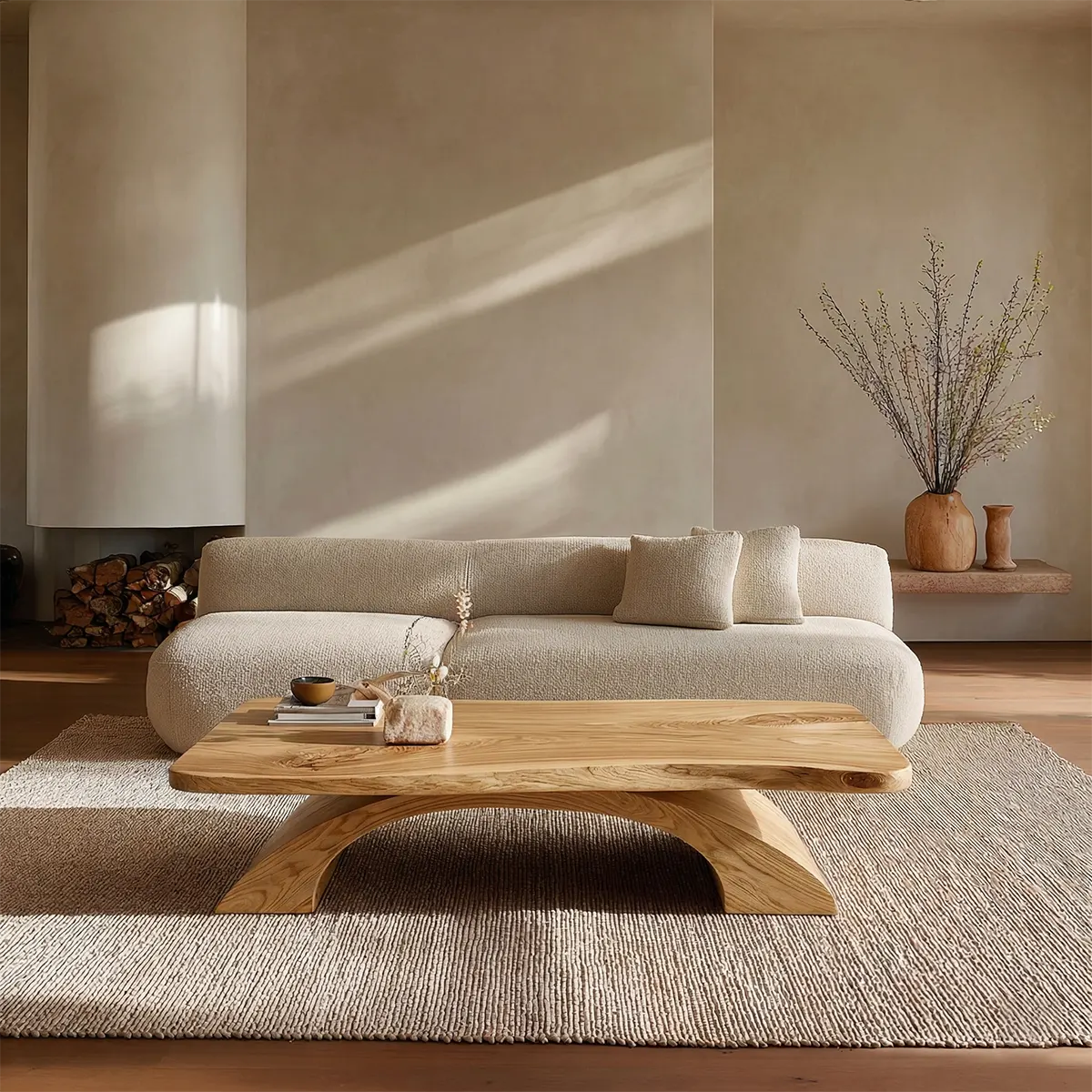 Organic Modern Sculptural Arch Base Coffee Table in Natural Solid Wood - Rustiracraft