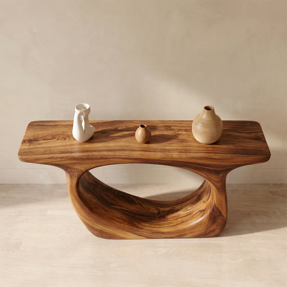 Organic Modern Solid Wood Console Table with Sculptural Curved Form - Rustiracraft