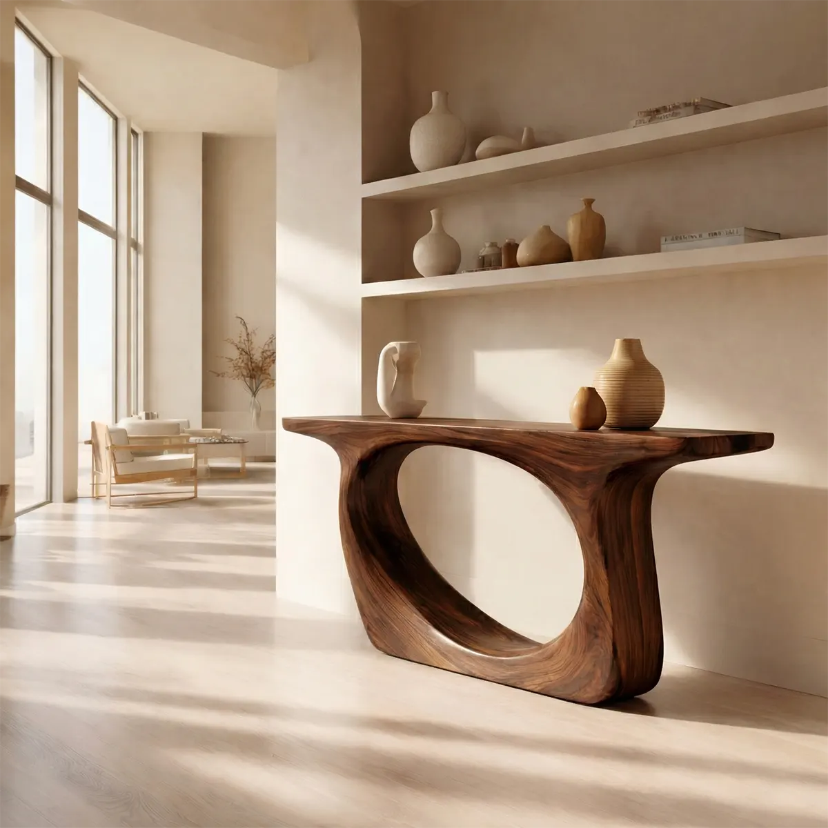 Organic Modern Solid Wood Console Table with Sculptural Curved Form - Rustiracraft