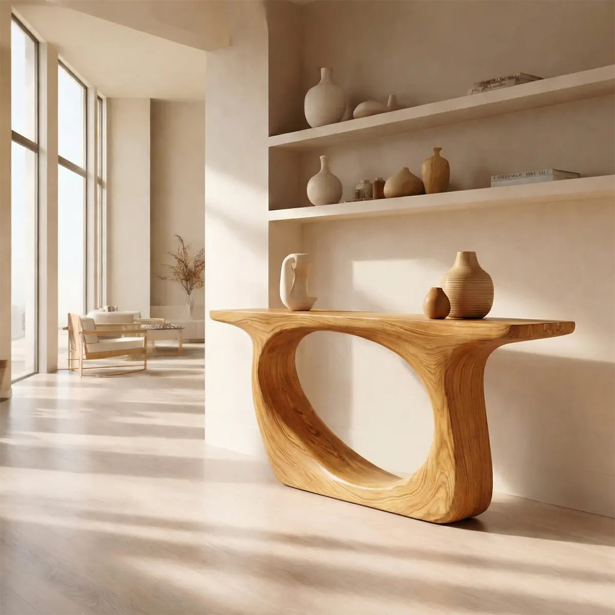 Organic Modern Solid Wood Console Table with Sculptural Curved Form - Rustiracraft