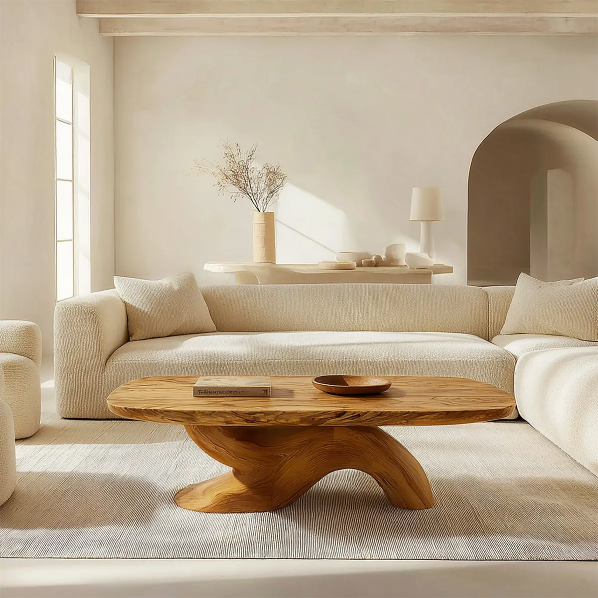 Organic Sculptural Pedestal Coffee Table in Natural Solid Wood - Rustiracraft
