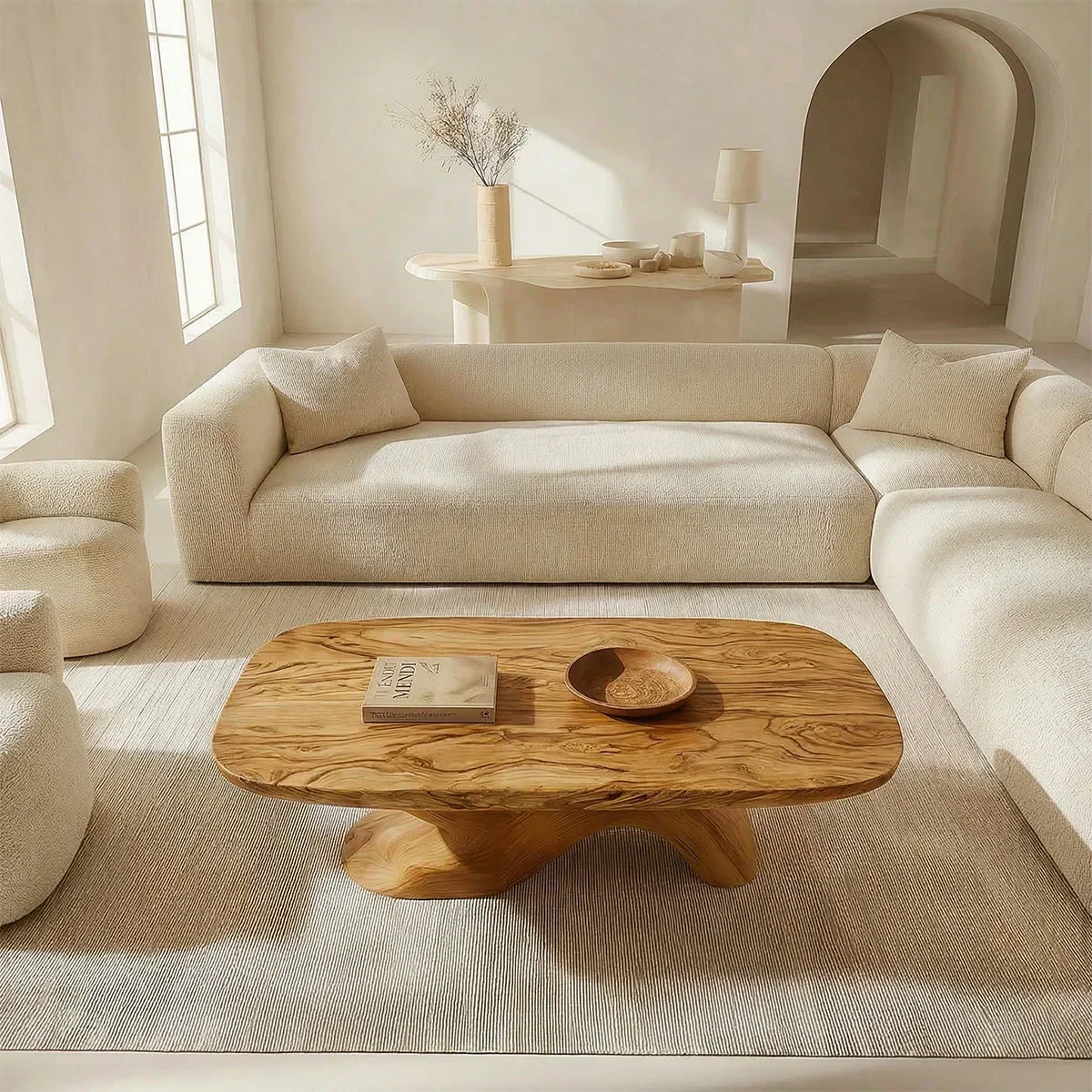 Organic Sculptural Pedestal Coffee Table in Natural Solid Wood - Rustiracraft
