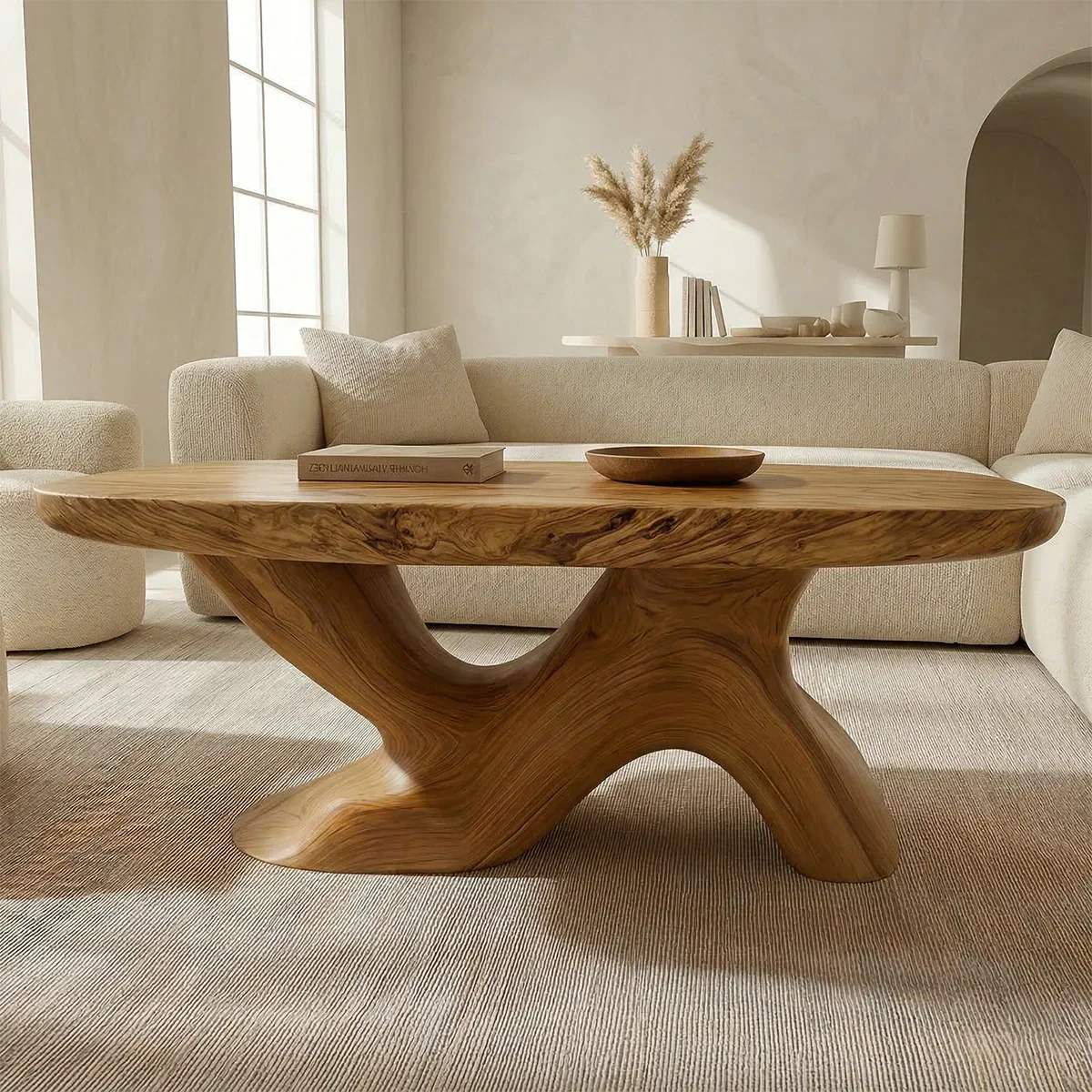 Organic Sculptural Pedestal Coffee Table in Natural Solid Wood - Rustiracraft