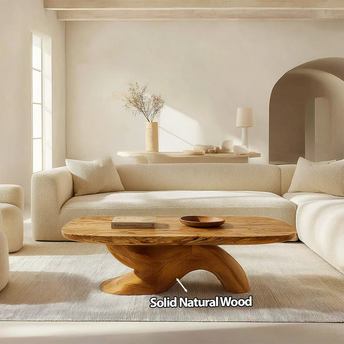 Organic Sculptural Pedestal Coffee Table in Natural Solid Wood - Rustiracraft