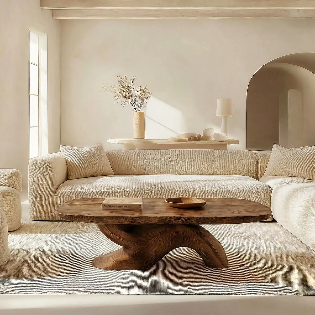 Organic Sculptural Pedestal Coffee Table in Natural Solid Wood - Rustiracraft