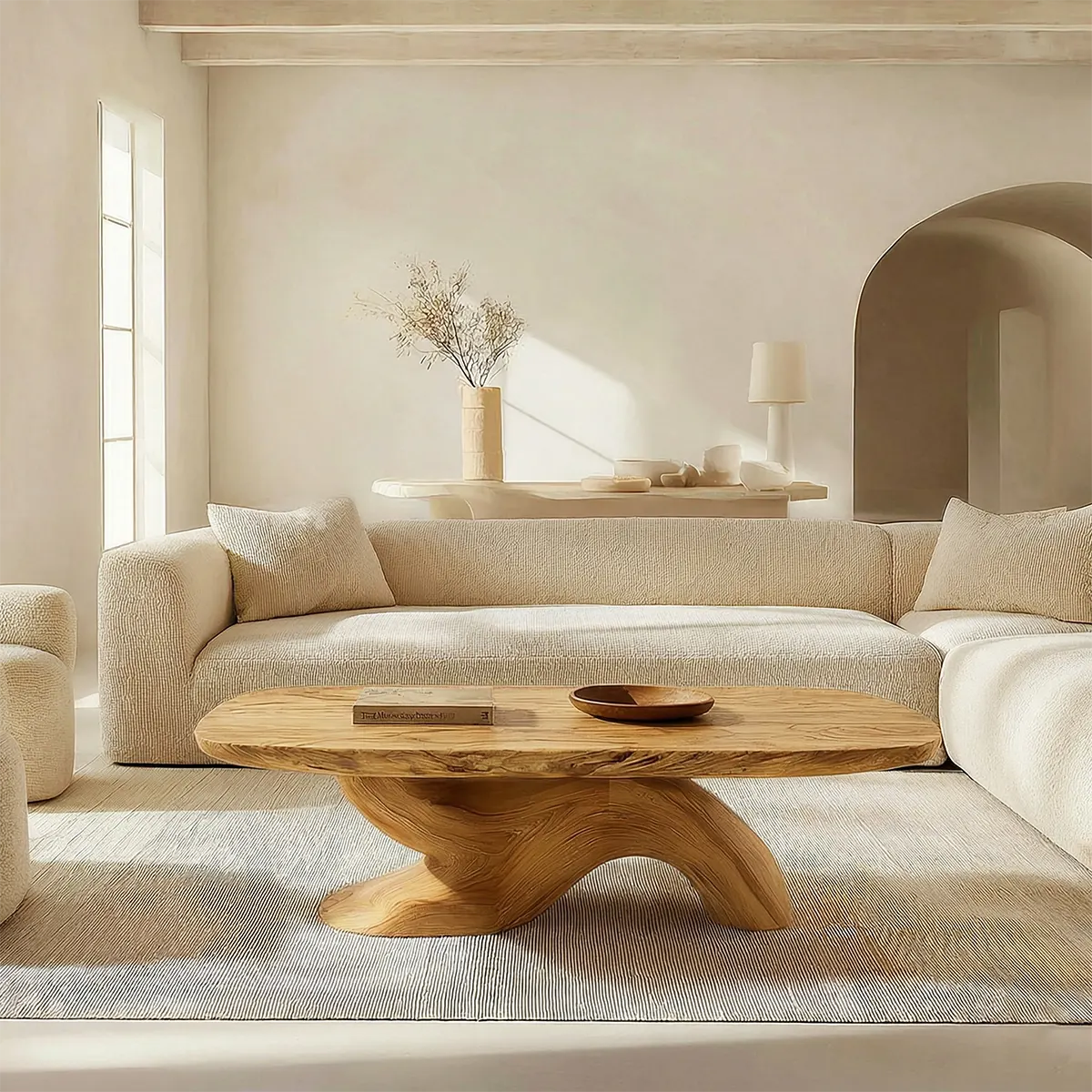 Organic Sculptural Pedestal Coffee Table in Natural Solid Wood - Rustiracraft