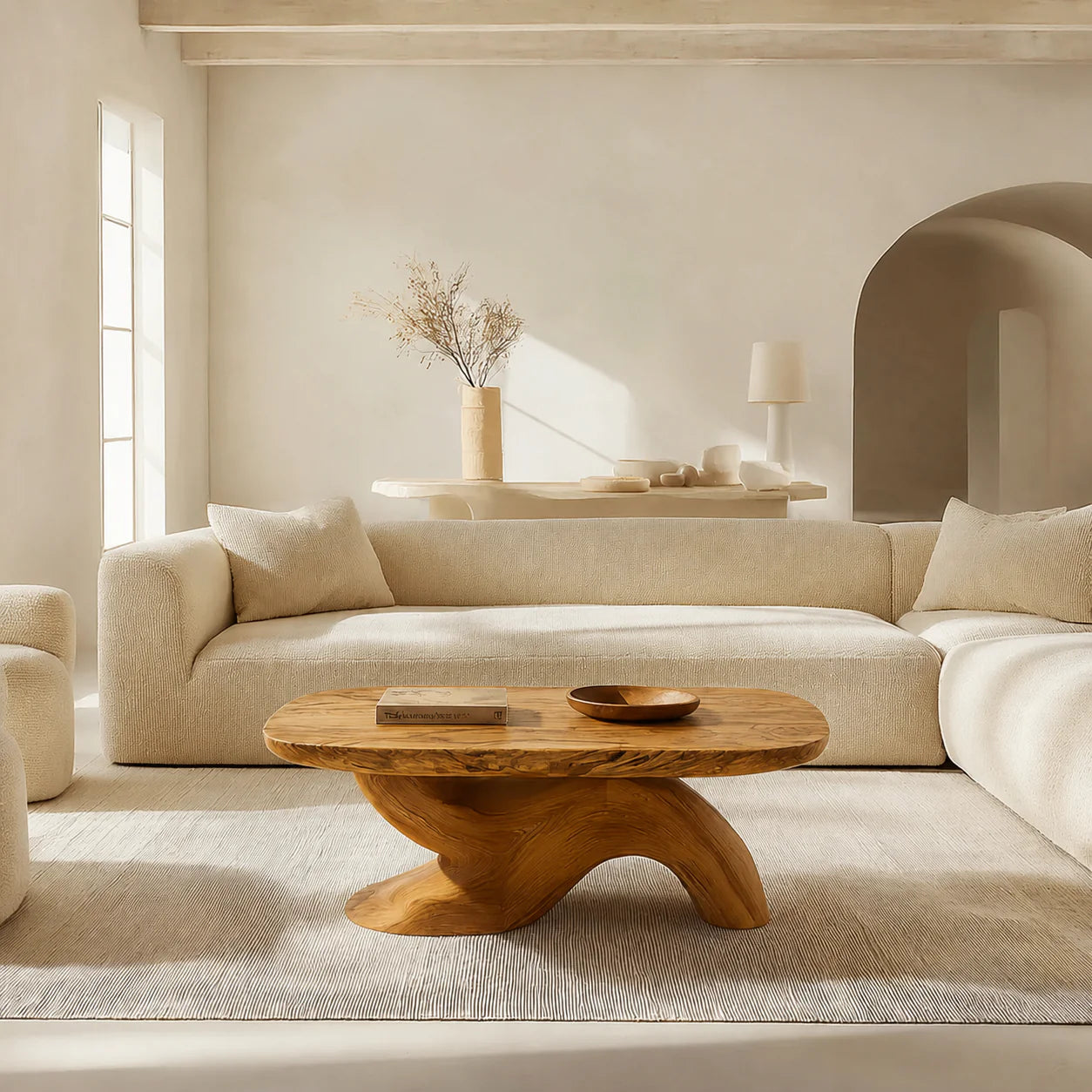 Organic Sculptural Pedestal Coffee Table in Natural Solid Wood - Rustiracraft