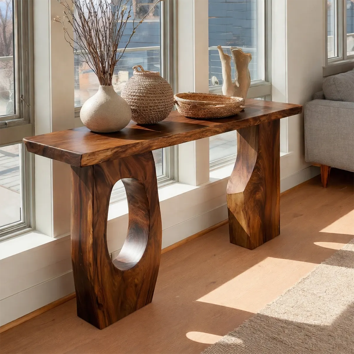 Organic Sculptural Solid Wood Console Table for Entryway Decor - Rustiracraft