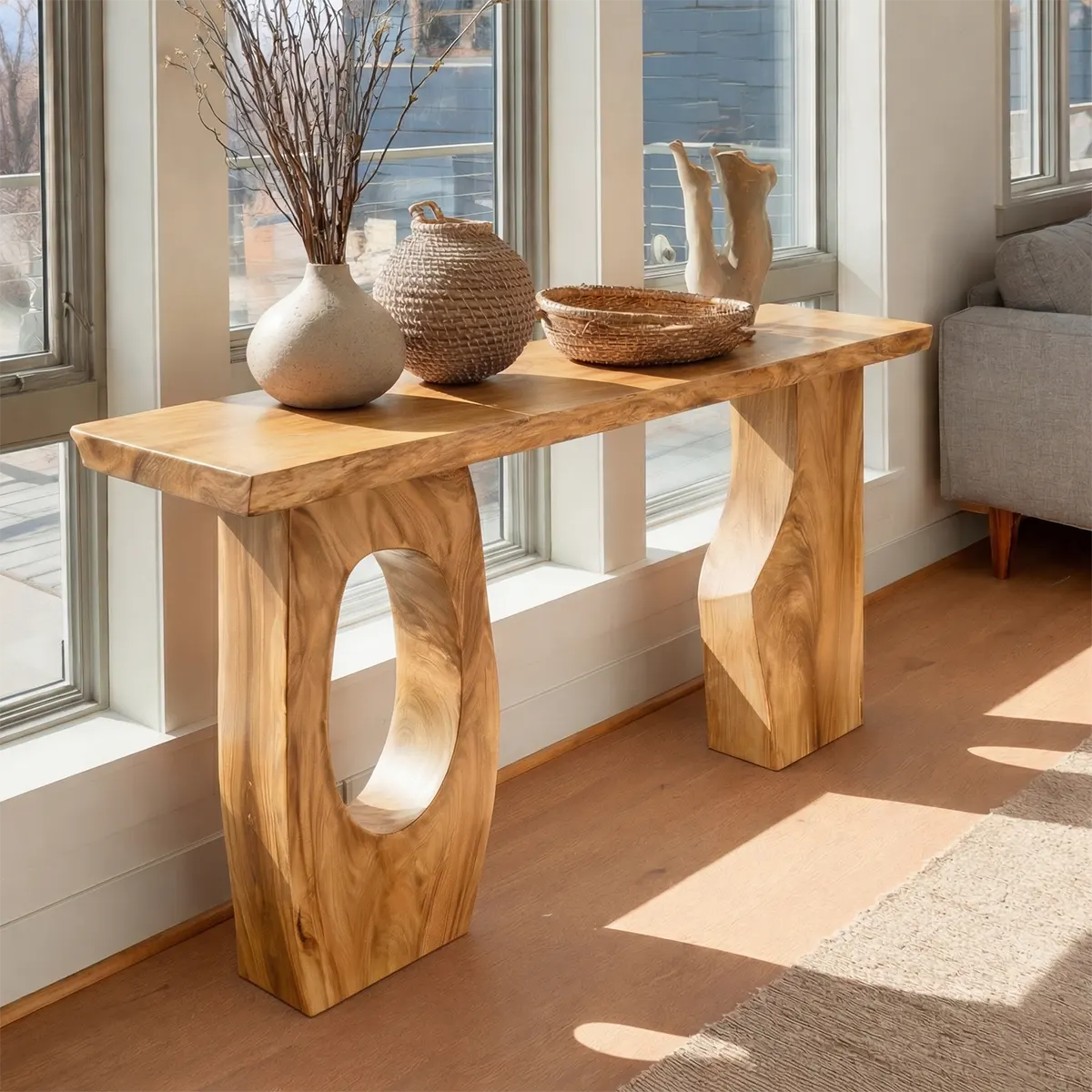Organic Sculptural Solid Wood Console Table for Entryway Decor - Rustiracraft