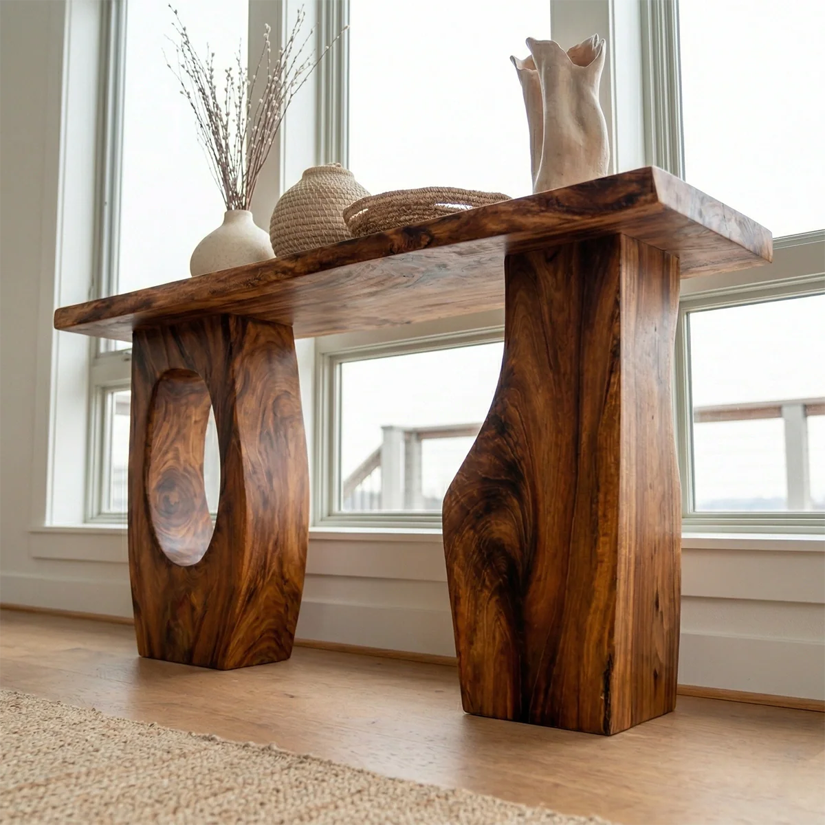Organic Sculptural Solid Wood Console Table for Entryway Decor - Rustiracraft