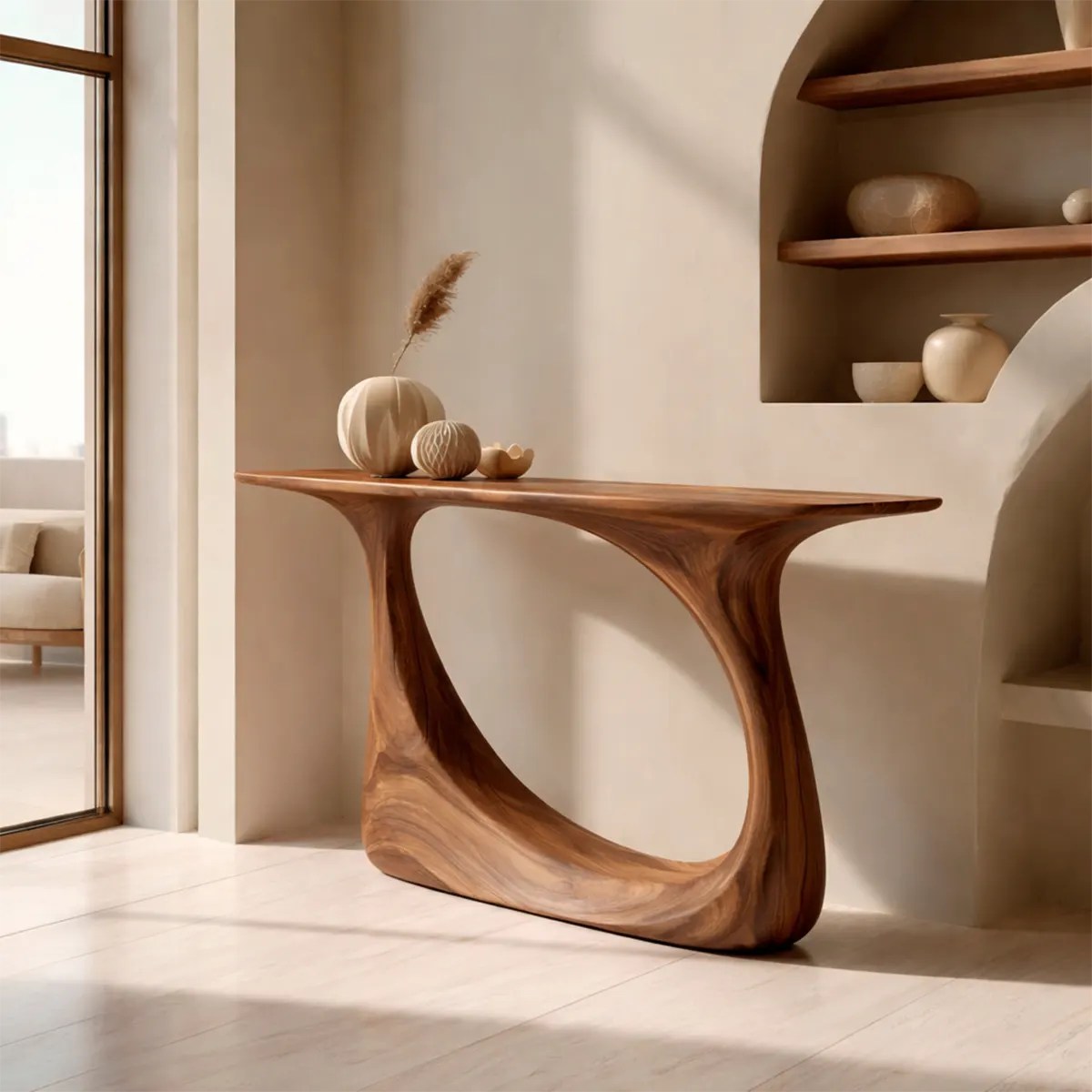 Organic Sculptural Solid Wood Console Table with Curved Artistic Base - Rustiracraft