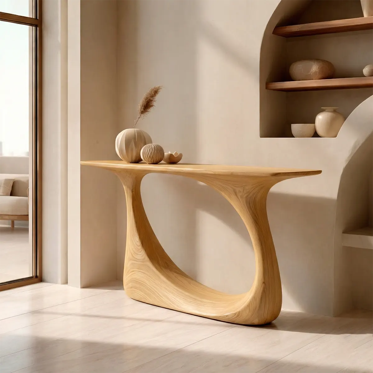 Organic Sculptural Solid Wood Console Table with Curved Artistic Base - Rustiracraft