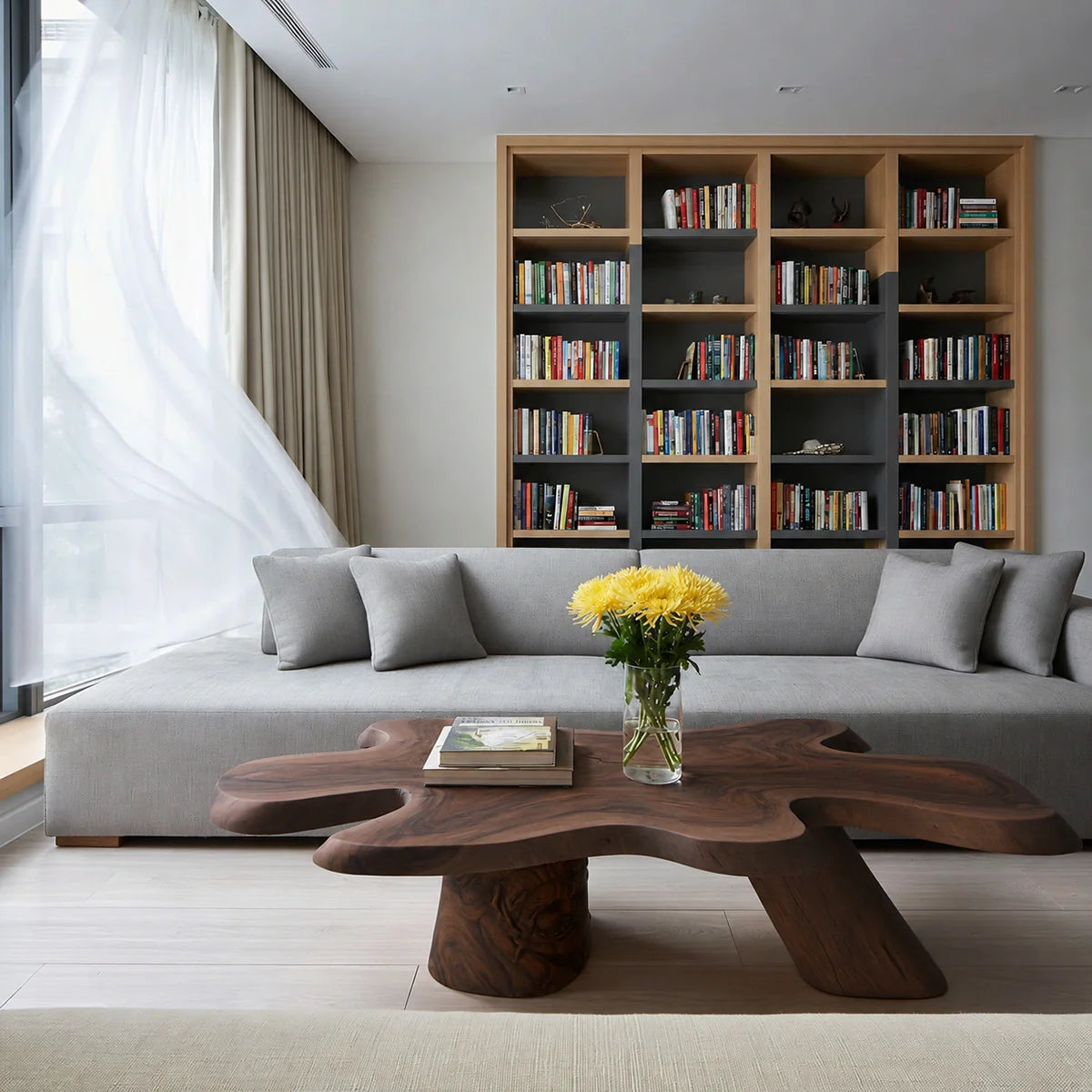 Organic Solid Walnut Coffee Table | Freeform Sculptural Wood Coffee Table for Modern Living Room - Rustiracraft