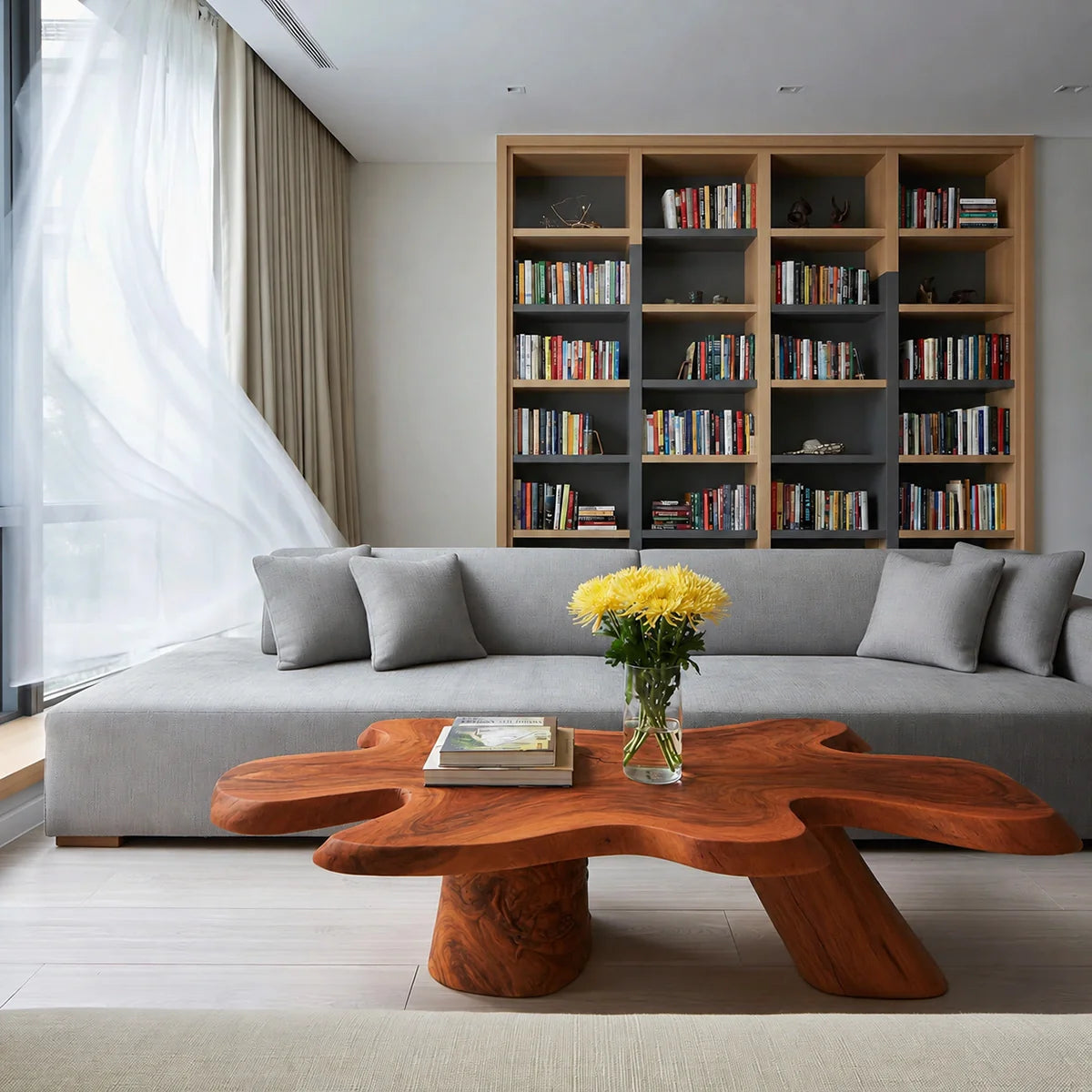 Organic Solid Walnut Coffee Table | Freeform Sculptural Wood Coffee Table for Modern Living Room - Rustiracraft