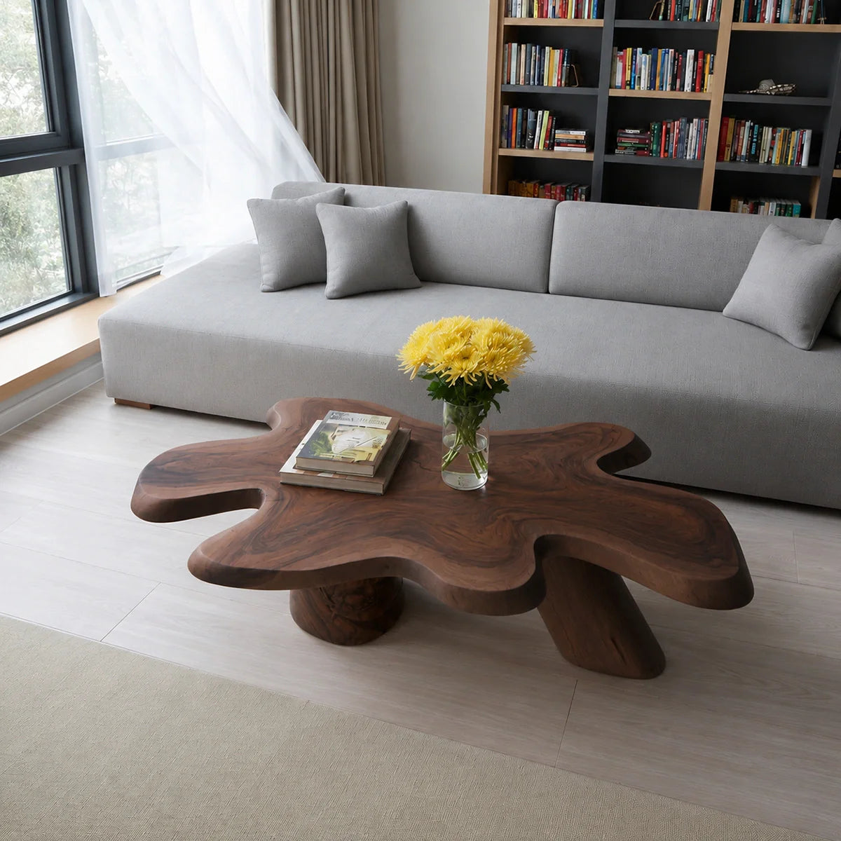 Organic Solid Walnut Coffee Table | Freeform Sculptural Wood Coffee Table for Modern Living Room - Rustiracraft