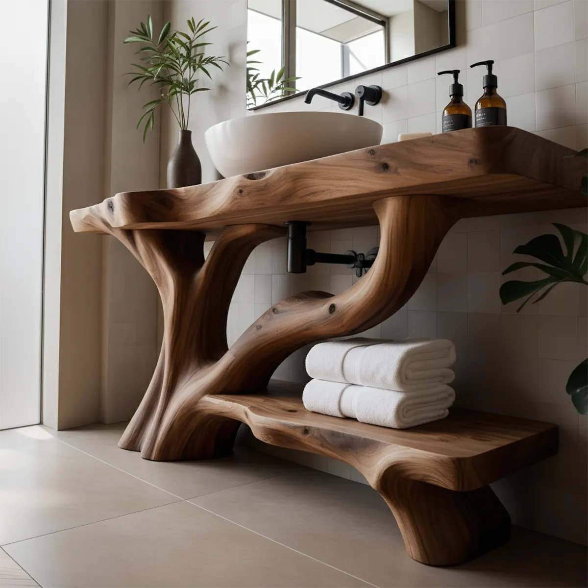 Organic Tree-Inspired Live Edge Solid Wood Bathroom Vanity - Rustiracraft
