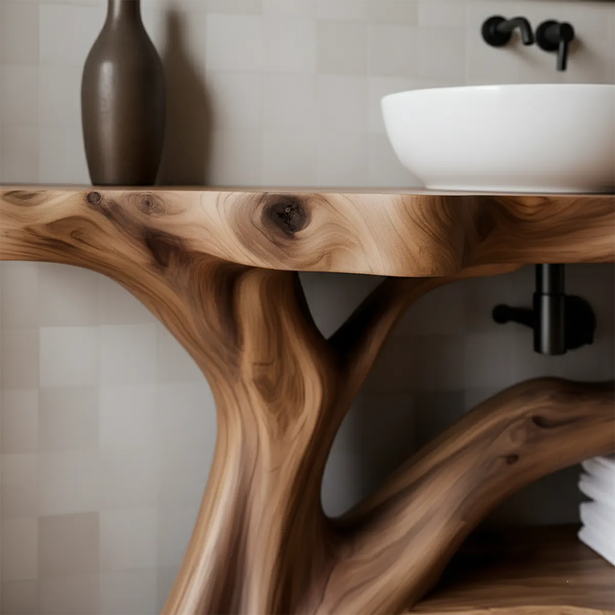 Organic Tree-Inspired Live Edge Solid Wood Bathroom Vanity - Rustiracraft