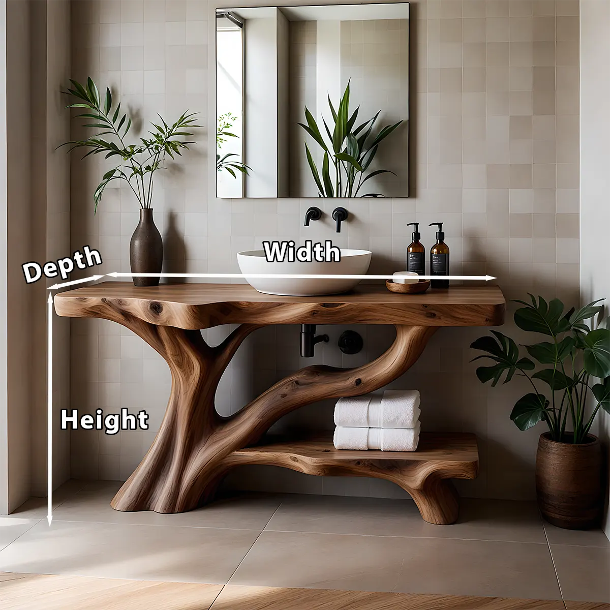 Organic Tree-Inspired Live Edge Solid Wood Bathroom Vanity - Rustiracraft